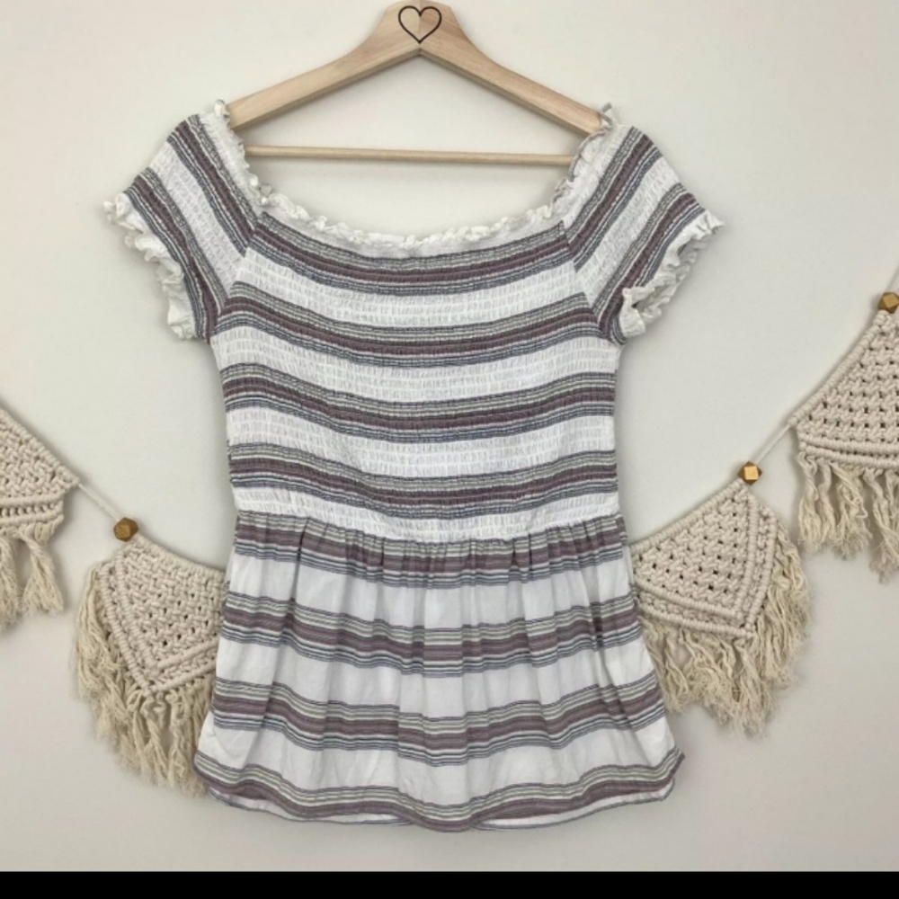 Smocked Peplum Off The Shoulder Top